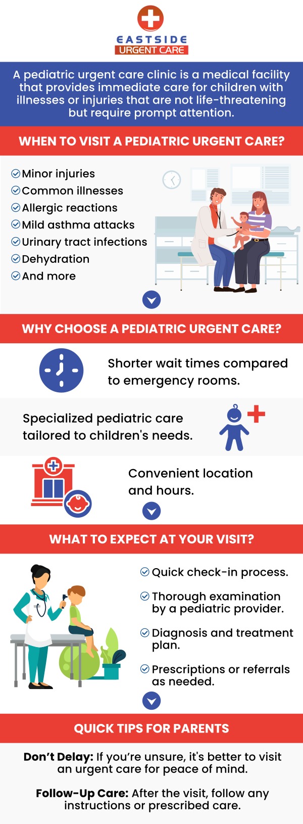 Children's health is very important and a pediatrician manages their health from birth till they grow up. Eastside Urgent Care provides child urgent care services for children when your pediatrician is not available. For more information, contact us or book a same-day priority appointment. We are conveniently located at 988 Ohio Pike, Cincinnati, OH 45245.