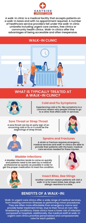 Come to Eastside Urgent Care when you need a walk-in clinic in Cincinnati, OH. Walk-in clinics provide several benefits such as reduced waiting time, cost reduction, convenience, and seasonal testing and treatment. We provide immediate care with same day appointment and can treat many common conditions. Come see us today! For more information, contact us or book a same-day priority appointment. We are conveniently located at 988 Ohio Pike, Cincinnati, OH 45245. 