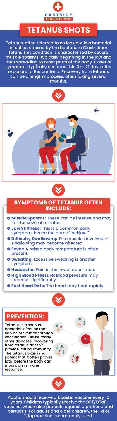 Tetanus immunization is crucial in preventing tetanus, a potentially fatal infection caused by bacteria entering the body through wounds. Suture stitches are commonly used to close wounds, promoting proper healing and minimizing the risk of infection. Ensuring your tetanus vaccination is up-to-date is essential when receiving suture stitches, especially for deep or dirty wounds, to provide added protection against tetanus. Dr. Noor U. Hassan MD, offers tetanus immunization and suture stitches at Eastside Urgent Care. For more information, contact us or book an appointment. We are conveniently located at 988 Ohio Pike, Cincinnati, OH 45245.